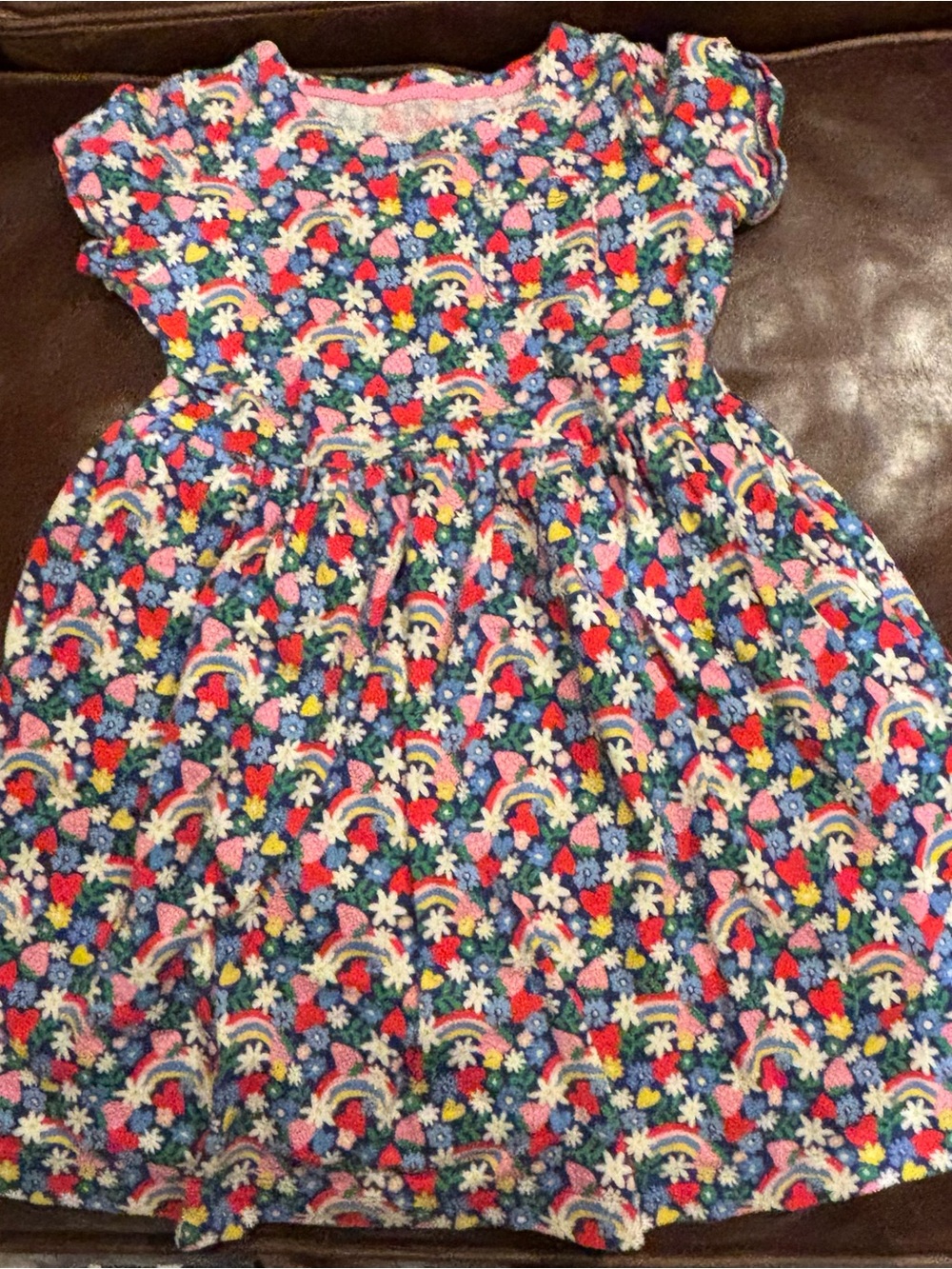 Mini Boden Navy Dress with Rainbow & Floral Print